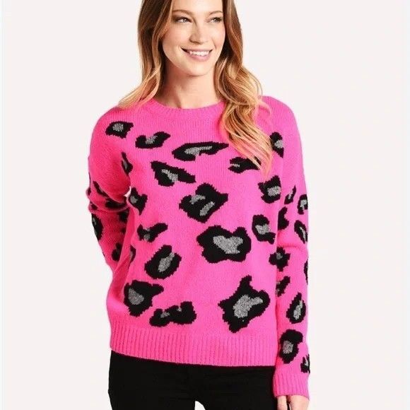 Autumn Cashmere Women's Size XS Pure Cashmere Sweater Pink - Leopard Spots - Picture 1 of 10